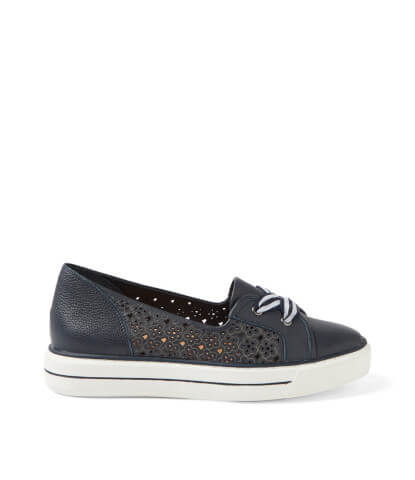 Ziera Kenji slip on in navy blue on a white background